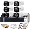 Kit 6 Câmeras + DVR Intelbras + HD 1 TB + App de Monitoramento, Câmeras HD 720p 20m Infravermelho de Visão Noturna + Fonte, Cabos e Acessórios