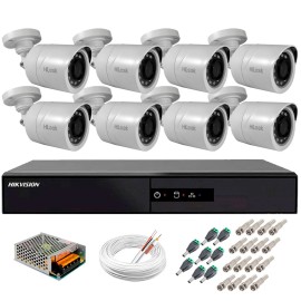 Kit 8 C�meras + DVR Hikvision + Fonte, Cabos e Acess�rios - C�meras Hilook THC B120C-P Full HD 1080 Lite 20m Infra e Vis�o Noturna