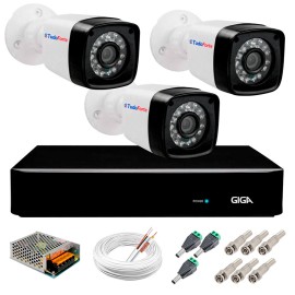 Kit 03 C�meras Full HD 1080p + DVR Giga Security + App Gr�tis de Monitoramento, C�meras 20m Infravermelho de Vis�o Noturna + Fonte, Cabos e Acess�rios