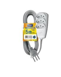  EXTENS�O SORT 2P+T PP 3X0,75MM� 5M  - COR BRANCA C/ BASE CINZA  