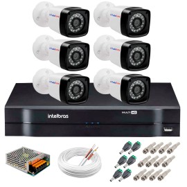 Kit 6 C�meras Tudo Forte Full HD 1080 Lite + DVR Intelbras - C�meras com 25m Infravermelho de Vis�o Noturna + Fonte, Cabos e Acess�rios
