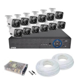 Sistema de Monitoramento Com 12 C�meras HD Completo + DVR H�brido 16 Canais e Acess�rios