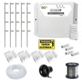 Kit Cerca El�trica Com Alarme GCP 10000 c/ 4 Sensores Magn�ticos Sem Fio - Para At� 120m de Muro