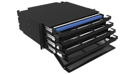  DIO B 144 � um distribuidor �ptico para rack com capacidade para at� 144 fus�es em 4U. Tem fun��o de armazenamento e gerenciamento de cabos (inclusive pr�-conectorizado) e cord�es �pticos.