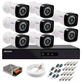 Kit 8 C�meras + DVR Hikvision + App de Monitoramento, C�meras Full HD 1080 Lite 25m Infravermelho de Vis�o Noturna Tudo Forte Completo com Acess�rios