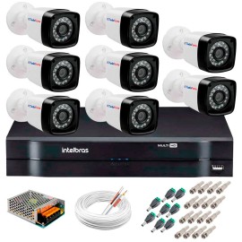 Kit 8 C�meras Tudo Forte Full HD 1080 Lite + DVR Intelbras + Acess�rios Completo - C�meras com 25m Infravermelho de Vis�o Noturna