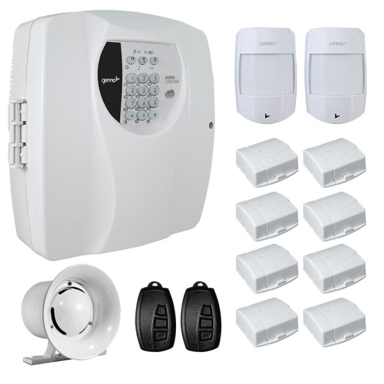 Kit Alarme Residencial Wifi 10 Sensores sem fio, 2 Controles Remoto, Central Cloud 10 EW Genno