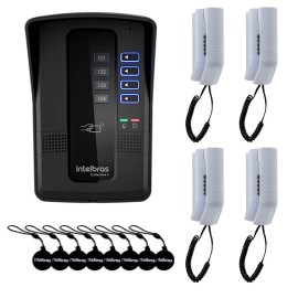 11974-Kit Porteiro Eletr�nico Coletivo de 4 Pontos - Central Collective 4 Intelbras + Interfone Interno 4 Unidades + Cart�o de Proximidade 8 Unidades