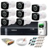 Kit 8 Câmeras + DVR Intelbras + HD 1 TB + App de Monitoramento, Câmeras HD 720p 20m Infravermelho de Visão Noturna + Fonte, Cabos e Acessórios