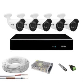 Kit 5 C�meras 2K 4 Megapixel Completo c/ DVR Giga Security 8 Canais S�rie Orion 5MP