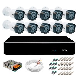 Kit 10 C�meras de Seguran�a HD 720p Giga Security GS0018 + DVR Giga Security Multi HD + Acess�rios
