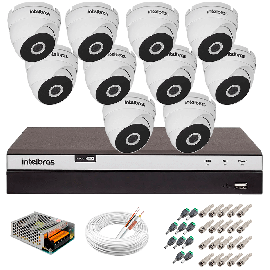 Kit 10 C�meras VHD 3220 D G5 + DVR Intelbras + App Gr�tis de Monitoramento, C�meras Full HD 1080p 20m Infravermelho de Vis�o Noturna Intelbras + Fonte, Cabos e Acess�rios