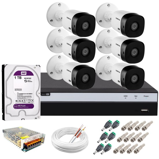 Kit Intelbras 6 Câmeras Full HD 1080p VHL 1220 B + DVR 3108 Intelbras com HD 1TB + Acessórios