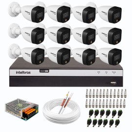 Kit 12 C�meras de Seguran�a VHD 1220 B Full Color de Alta Defini��o Full HD 1080p + DVR Intelbras Full HD MHDX 3116 de 16 Canais + Acess�rios