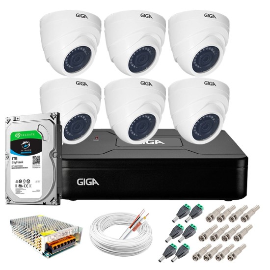 Kit Giga Security 6 Câmeras HD 720p GS0019 + DVR Lite com HD 1TB Seagate + Acessórios
